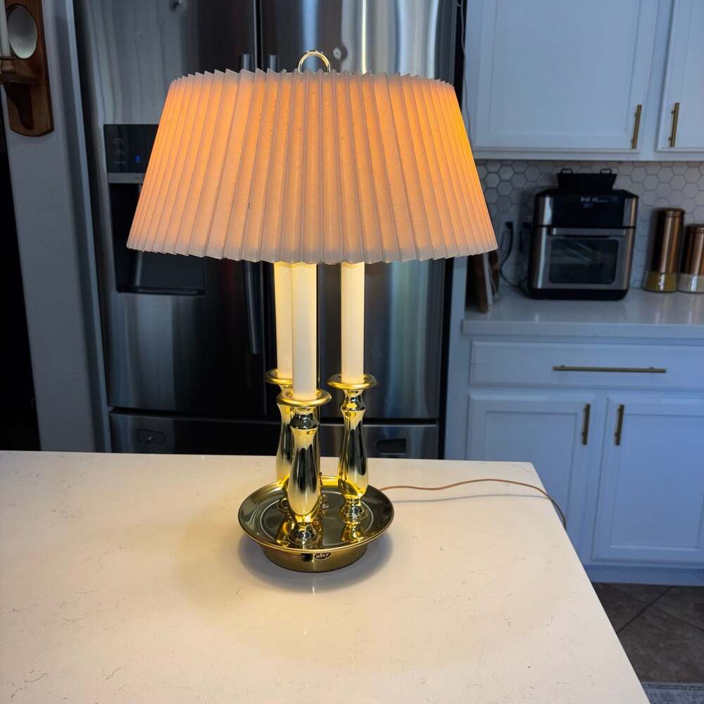 Alsy Vintage Brass Bouillotte Table Lamp with Pleated Shade 2 Light